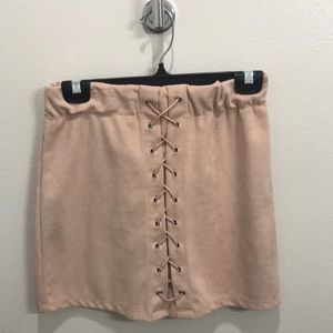 Light pink suede mini skirt